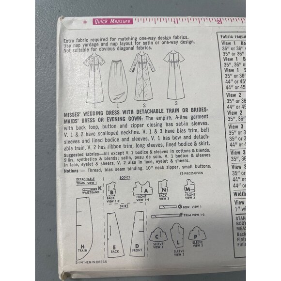 Simplicity 6825 Pattern Size 10 Misses Wedding Dress Bridesmaid Train Gown CUT - Picture 4 of 6